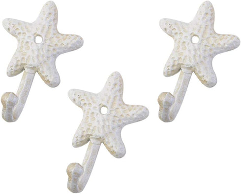 TOPBATHY 3pcs Wall Hooks Sea Star Shape Wall Mounted Decorative Hooks Coat Clothes Hooks Key Hat Hooks Towel Robe Hooks Wall Hangers Nautical Beach Coastal Wall Decorations Ornaments