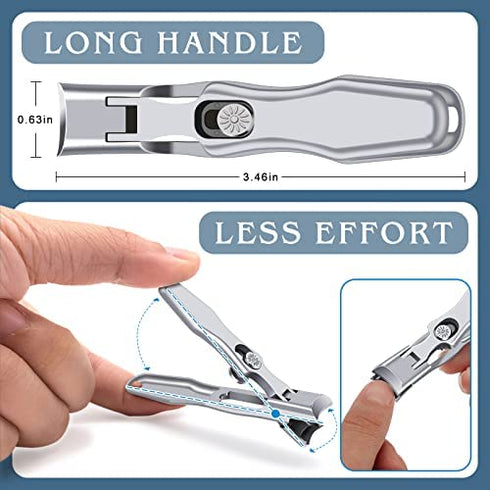 Nail Clippers for Men Thick Nails - Professional Extra Large Heavy Duty Toe Nail Clippers for Seniors, Stainless Steel Wide Jaw Opening No Splash Fingernail Cutters Long Handle with Catcher File