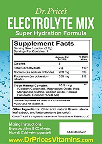 Dr. Price's Vitamins Electrolyte Mix Supplement Powder, 72 Trace Minerals, Potassium, Sodium, Electrolyte Replacement Keto Drink | Lemon-Lime 30 Packets | No Sugar, Keto, Vegan, Non-GMO, Gluten-Free