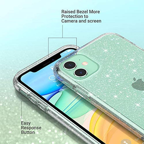 ULAK Compatible with iPhone 11 Case, Clear Glitter Hybrid Protective Phone Case Slim Transparent Anti-Scratch Shock Absorption TPU Bumper Cover for iPhone 11 6.1 inch (2019), Glitter