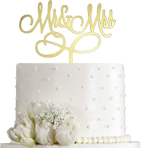 Mr and Mrs Cake Topper, Bride And Groom Sign Wedding Engagement Cake Toppers Decorations (Mirror Gold Acrylic)
