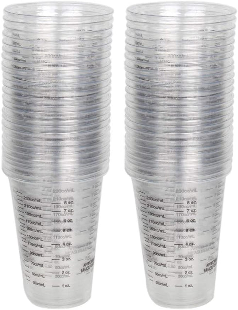 Allure Maek 50 Pack 8oz Disposable Graduated Clear Plastic Measuring Counting Cups for Paint, Stain, Epoxy, Resin - Reusable Multipurpose Mixing Cups for Cooking & Baking