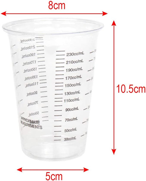 Allure Maek 50 Pack 8oz Disposable Graduated Clear Plastic Measuring Counting Cups for Paint, Stain, Epoxy, Resin - Reusable Multipurpose Mixing Cups for Cooking & Baking