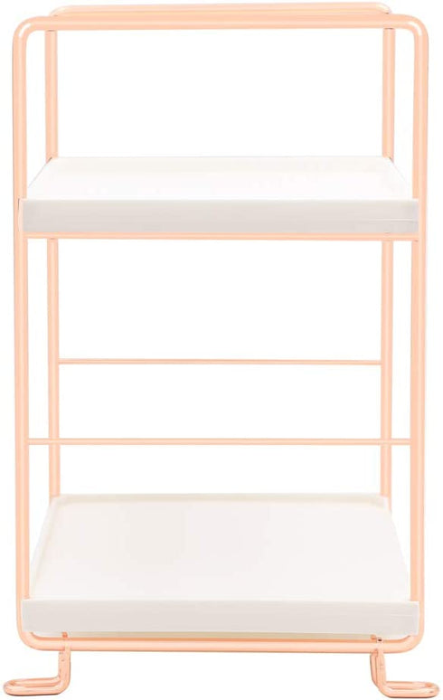 Plastic/Metal Freestanding Stackable Organizer Shelf ,Bathroom Countertop Storage Shelf Cosmetic Organizer Holder Kitchen Spice Rack ,2-Tier Standing Rack (Rose Gold)