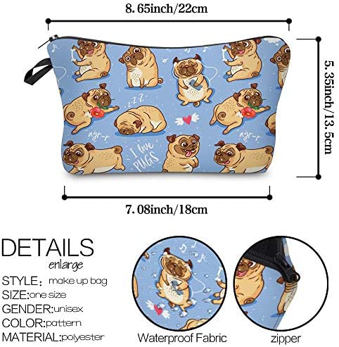 LOOMILOO Cosmetic Bag for Women, Adorable Roomy Makeup Bag Travel Water Resistant Toiletry Bag Accessories Organizer (Flower Pug 51491)