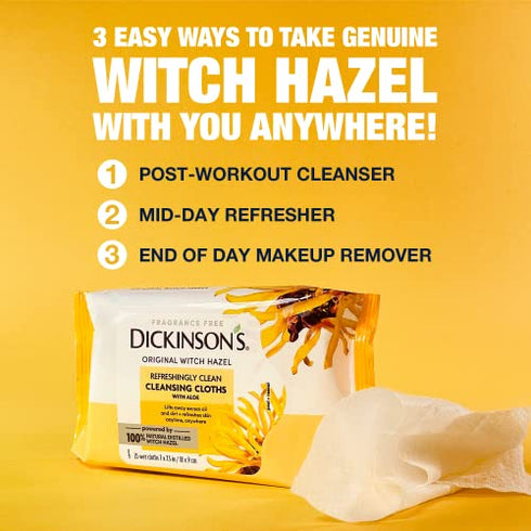 Dickinson's Original Refreshingly Clean Daily Cleansing Cloths, Witch Hazel and Aloe, 25 Count