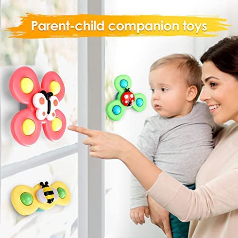 3PCS Suction cup spinner toys for 1 2 Year old boys|Spinning top baby toys 12-18 months|First birthday baby gifts for 1 Year old girls|Sensory toys for toddlers 1-3