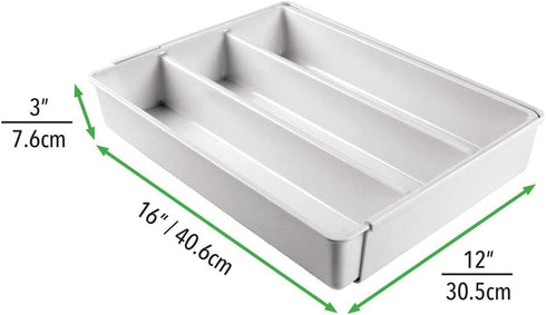 mDesign Adjustable, Expandable 4 Compartment Kitchen Cabinet Drawer Organizer - Divided Sections for Cutlery, Serving Spoons, Cooking Utensils, Gadgets - BPA Free, Food Safe - Light Gray
