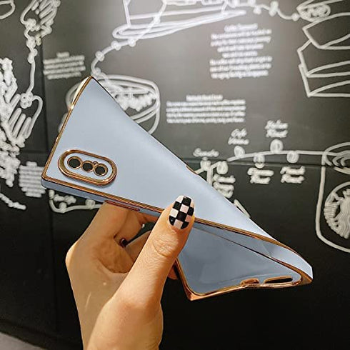 MTBacon Compatible with iPhone X, iPhone Xs Square Case, Cute Love Heart Case for Women Girls Camera Lens Protection Electroplate Reinforced Corners Shockproof Case for iPhone X/XS - Lavender Grey