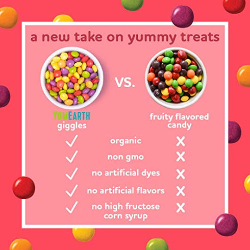 YumEarth Organic Fruit Flavored Giggles Chewy Candy Bites, 10- 0.5 oz. Snack Packs, Allergy Friendly, Gluten Free, Non-GMO, Vegan, No Artificial Flavors or Dyes