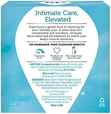 Summer’s Eve Fragrance Free Gentle Daily Feminine Wipes, pH Balanced, 16 Count