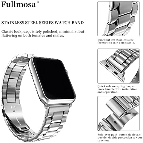 Fullmosa Compatible Apple Watch Band 42mm 44mm 45mm 49mm 38mm 40mm 41mm, Stainless Steel iWatch Band with Case for Apple Watch Series 8/7/6/5/4/3/2/1/SE/SE2/Ultra, 42mm 44mm 45mm Silver