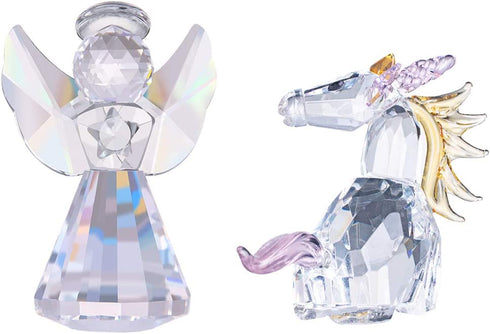 LONGWIN Crystal Angel and Unicorn Figurines Christmas Decorative Glass Ornaments Collectible Gift for Kids