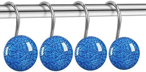 CHICTIE Blue Shower Curtain Hooks Rings,Set of 12 Decorative Marble Crack Shower Curtain Hooks,Stone Rustproof Shower Rings for Bathroom Curtains Rods