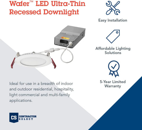 Lithonia Lighting WF6 LED 27K30K35K 90CRI MW M6 Recessed Wafer Downlight with Ultra Thin Round Trim, Color Temperature Selectable, 6-Inch Matte White