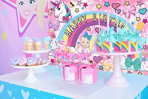 7x5ft girl dream sweet 16 pink party backdrop crazy big glitter happy birthday banner colorful happy cartoon unicorn puppy photo booth Studio Props Dessert Table Banner Party Supplies mural poster