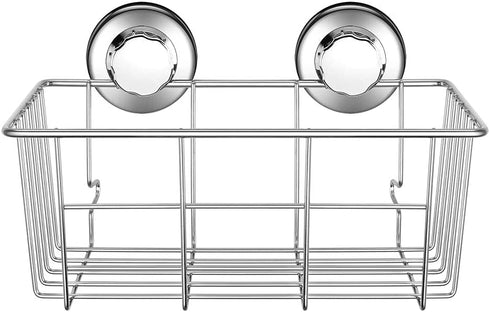 SANNO Suction Cup Shower Caddy Bath Wall Shelf, Deep Bathroom Basket Large Shower Caddy Bath Organizer Kitchen Storage Basket for Gel Holder Bathroom Storage Shampoo, Conditioner -Stainless Steel