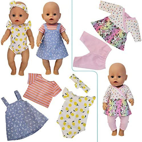 Windolls 10 Sets 14-16 Inch Baby Doll Clothes Dress Outfits Headbands Accessories fits New Born 43cm Baby Doll, 15 inch Baby Doll, 18 Inch Doll