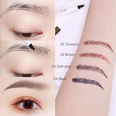 Eyebrow Pen,MoonKong 4 Point Eyebrow Pencil Waterproof Eye Brown Makeup,Eyebrow Kits with 3 Eyebrow Stencil,1 Brow Razor(2# Brown)