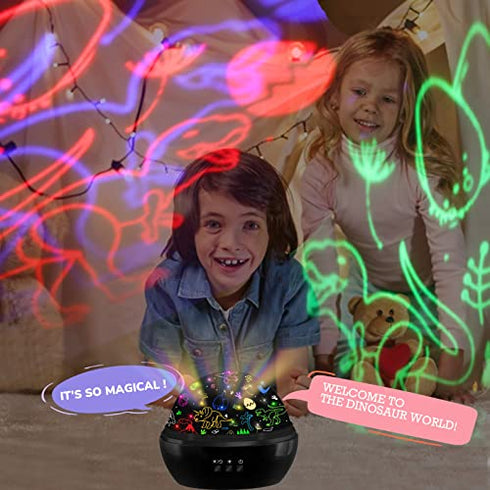 MINGKIDS Kids Night Light Dinosaur and Cars Projector 360 Degree Rotation - 4 LED Bulbs 9 Light Color Changing with USB Cable,Dinosaur Toys Gifts for Boys Girls
