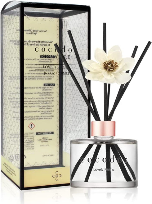 COCODOR White Flower Reed Diffuser/Lovely Peony/ 6.7oz(200ml) / 1 Pack/Reed Diffuser Set, Oil Diffuser & Reed Diffuser Sticks, Home Decor & Office