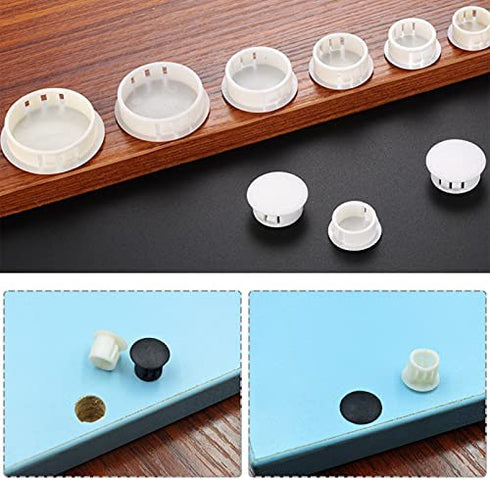 Murtenze 30 Pcs 13mm (1/2") White Hole Plugs, Plastic Flush Type Panel Plugs Fastener Cover, Round Plastic Snap in Locking Tubing Plug for Kitchen Cabinet Furniture