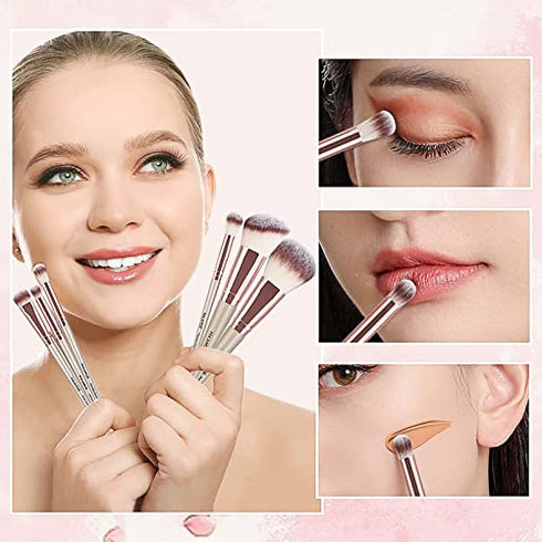 MAANGE Makeup Brushes 15 Pcs Professional Synthetic Makeup Brushes Set Foundation Contour Concealer Blush Powder Make Up Brushes With 1 Makeup Sponge & 1 Brush Cleaner (Champagne)