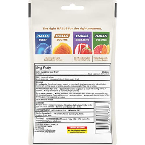 HALLS Throat Soothing Honey Vanilla Cough Drops, 30 Drops