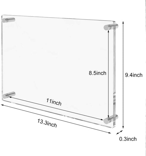 AITEE Acrylic Floating Picture Frame 8.5x11?Clear Photo Frame Wall Mount,Display Lucite Photo Frames for Office/Home/Living Room. Full Frame Size 9.4x13.3