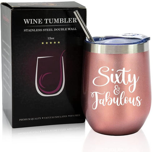 60th Birthday Gifts For Women - 1962 60th Birthday Decorations For Women - Birthday Gifts For 60 Year Old Woman - 60 Years Old Gifts Ideas For Women Turning 60, Mom, Wife, Friends- 12 oz Wine Tumbler