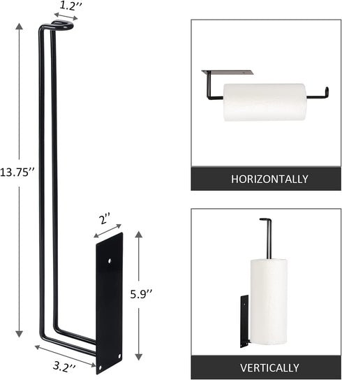 WIFTREY Over The Cabinet Door Organizer Holder and Paper Towel Holder Wall Mount Set for Kitchen Bathroom Pantry, Big Storage Rack for Cutting Boards, Black