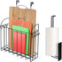 WIFTREY Over The Cabinet Door Organizer Holder and Paper Towel Holder Wall Mount Set for Kitchen Bathroom Pantry, Big Storage Rack for Cutting Boards, Black