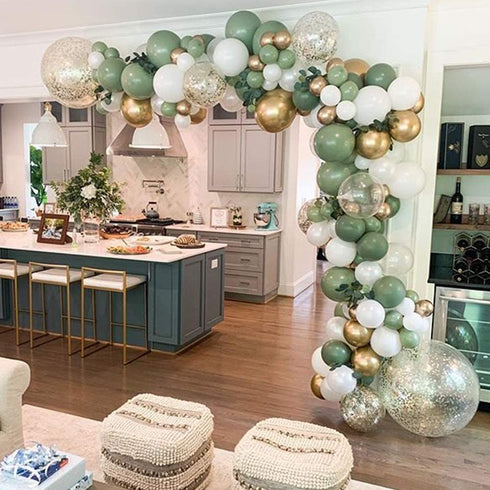 GIHOO 137PCS Olive Green Balloon Garland Arch Kit White Gold Confetti Balloons Retro Green Balloon and Gold Metallic Chrome Latex Balloons Set for Wedding Birthday Balloons Baby Shower Decorations