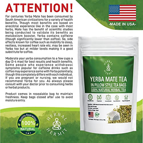 Yerba Mate Tea with Natural Organic Yerba Matte (50 tea bags)| Rich in Chlorophyll, Antioxidants and Vitamins| Made in USA