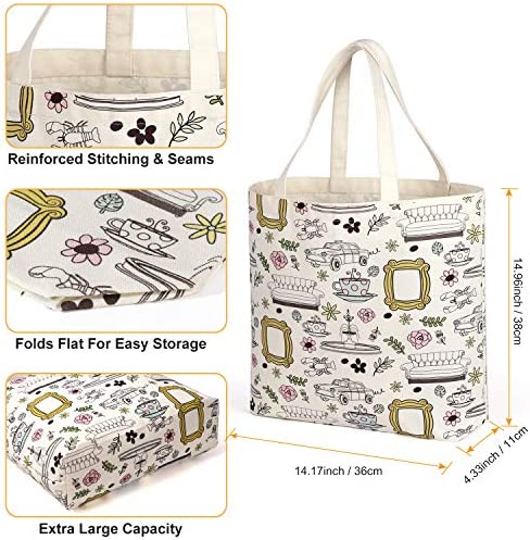 Friends Tote Bag Friends TV Show Merchandise Yellow Frame Kitchen Grocery Cotton Bags Beige