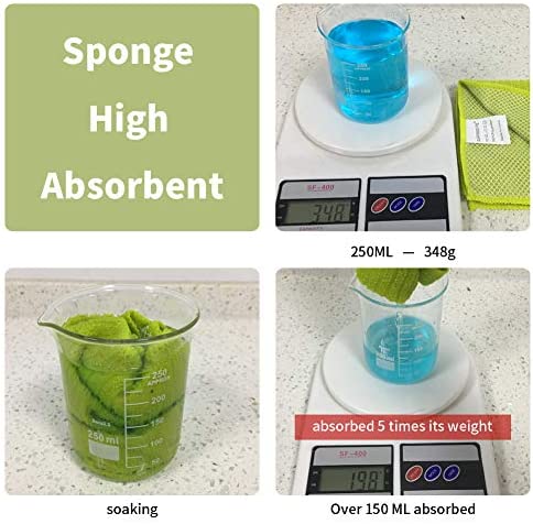 Microfiber Dish Cloth Kitchen Cleaning Rags with Net Poly Scour Side for Washing 12" x 12" 6 Pack (Green and Blue)