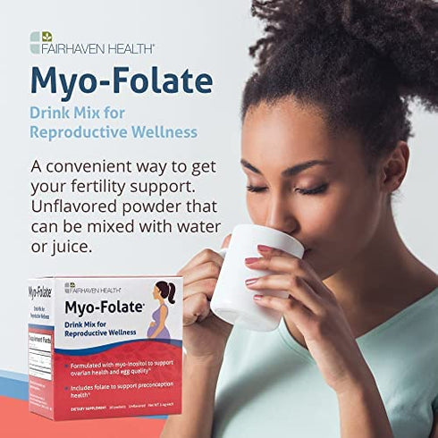 Myo-Folate Drinkable Fertility Supplement for Women with Myo-Inositol and Folate (Folic Acid) to Support Ovulation and Cycle Regularity, Unflavored Powder with Vitamins for Trying to Conceive Women
