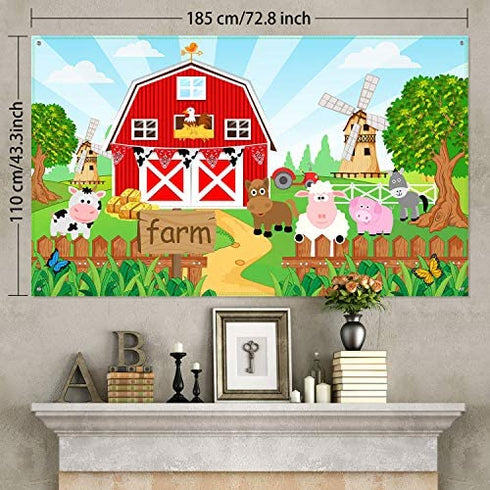 Farm Animals Theme Party Decorations, Farm Animals Barn Door Backdrop Banner for Children Baby Shower Birthday Party Supplies, Farm Animals Scenic Background Photo Booth Banner, 72.8 x 43.3 Inch