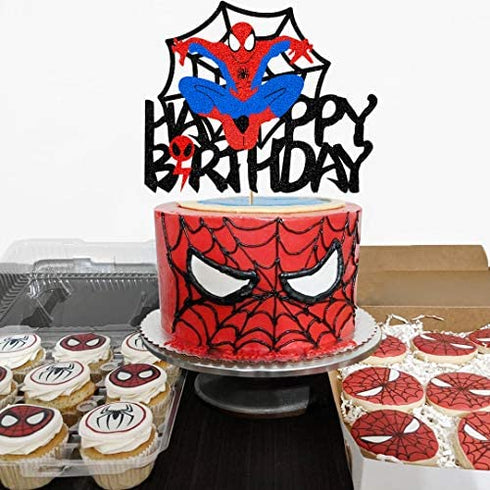 Glorymoment Cake Decor for Spiderman Happy Birthday Cake Topper for Boys Men Birthday Party, Glitter Happy Birthday Cake Topper for Spider-man Superhero Theme Birthday Party Decor (6.7’’ x5.51’’ )