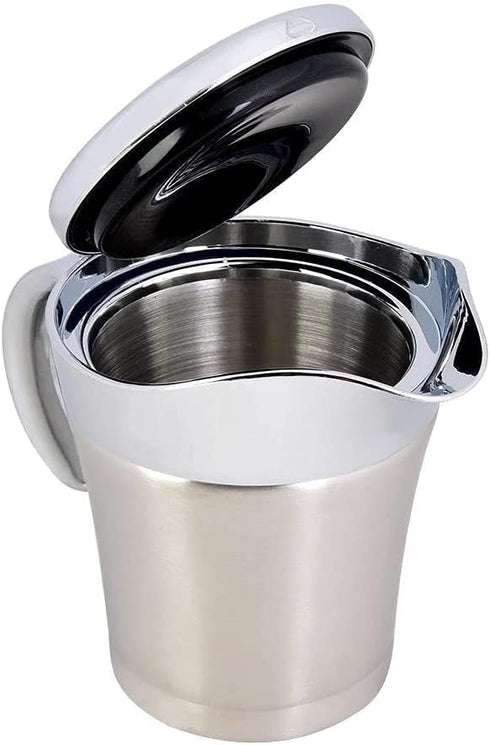 FOXDISK 304 Stainless Steel Double Insulated Gravy Boat 16 oz with Hinged Lid,Sauce Jug and Steak Sauce Pot Double Walled Insulated Thermal (16 oz/450ml)