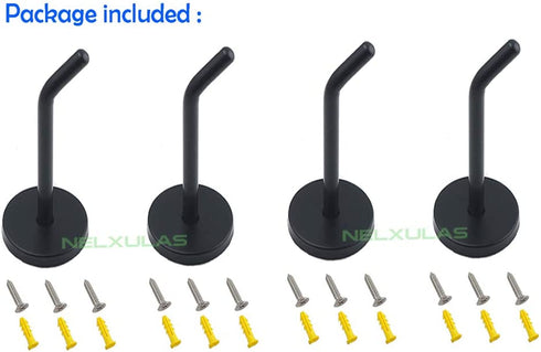 NELXULAS Classic Black Stainless Steel Heavy Duty Coat Hook, Durable Robe Hanger Wall Mount Hook, Perfect Touch Your Bathroom, Bedroom, Closets, Wardrobe, Kitchen (8", 4 PCS)