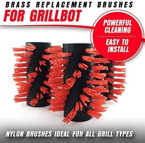 Grillbot Automatic BBQ Grill Cleaning Robot Replacement Brush - Grill Cleaner Parts, Grilling Accessories, Wire Brush Tool, Metal Brush for Cleaning for Outdoor BBQ & Picnics -Set of 3 Nylon Brushes