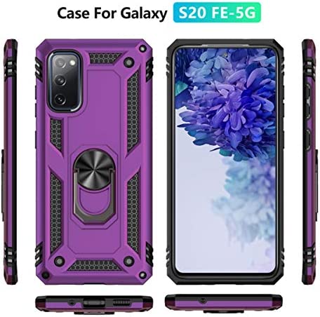 Samsung Galaxy S20 FE 5G case,PUSHIMEI Military Grade Heavy Duty Protection Phone Case Cover with Screen Protector Magnetic Ring Kickstand for Samsung Galaxy S20 FE (Fan Edition)(Purple Military Case)