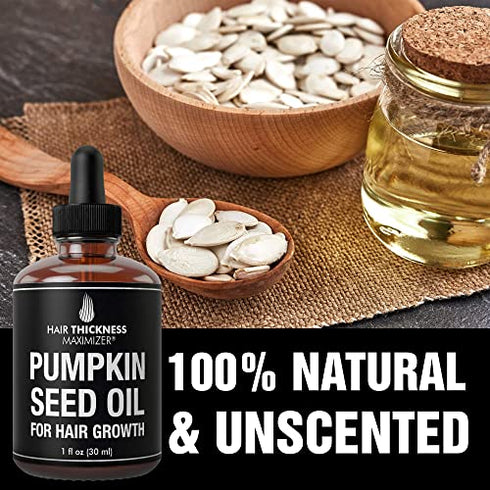 Organic Pumpkin Seed Oil For Hair Growth by Hair Thickness Maximizer. Pure, Cold Pressed, Vegan Pumpkin Seeds Extract to Stop Hair Loss For Men & Women. Hair Treatment Serum. Replenish Hair Follicles