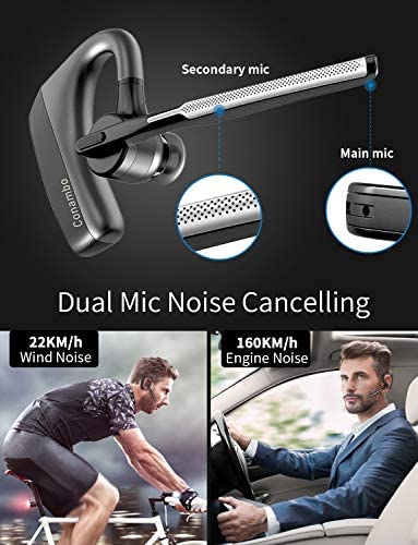 CONAMBO Bluetooth Headset V5.1, 16 Hrs HD Talktime CVC8.0 Dual Mic Noise Cancelling Hands Free Bluetooth Earpiece for Cell Phone iPhone Android Driving Business Office