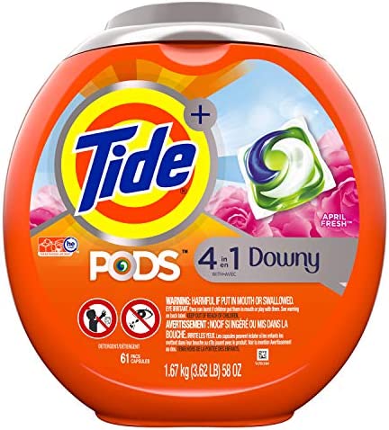 Tide PODS Plus Downy 4 in 1 HE Turbo Laundry Detergent Soap Pods, April Fresh Scent, 61 Count Tub - Packaging May Vary