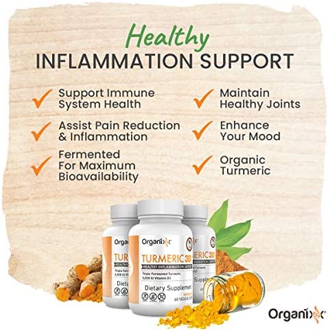 Organixx Turmeric Curcumin, Natural Inflammatory, and Immune Support, Maintain Healthy Joints, with Ginger, Ashwagandha, Vitamin D, Fermented for Maximum Bioavailability, 60 Vegetarian Capsules