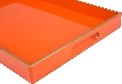 MAONAME Orange Serving Tray with Handles, Modern Decorative Tray for Coffee Table, Plastic Rectangular Tray for Ottoman, Bathroom, Decor, 15.75 x 10.2 x1.57