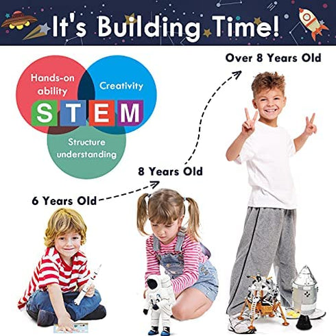 Lehoo Castle Building Toys for Kids Age 3-12,Space Station Space Shuttle Building Kit Including Astronaut, Rocket, Lunar Lander and Space Capsule, STEM Space Toy for Boys and Girls (109pcs)