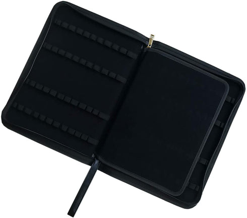 Large Capacity Fountain Pen Case PU Leather Black Color 48 Slots pen pouch bag
